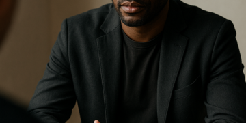 Portrait d’un homme afro-américain en situation d’entretien, illustrant l’écoute active et la profondeur de l’interview.