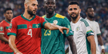 Joueurs internationaux du Maroc, Sénégal et Algérie illustrant l’impact des binationaux dans le football africain