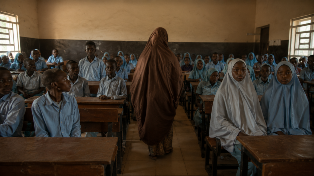 Salle de classe au Nigeria évoquant le documentaire Mothers of Chibok présenté à la NollywoodWeek 2026.