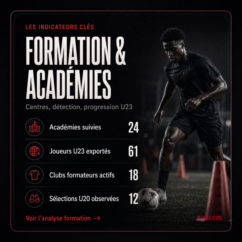 Carte Wanda Data sur les formations et académies africaines dans le football, entre détection, développement des talents et trajectoires professionnelles.